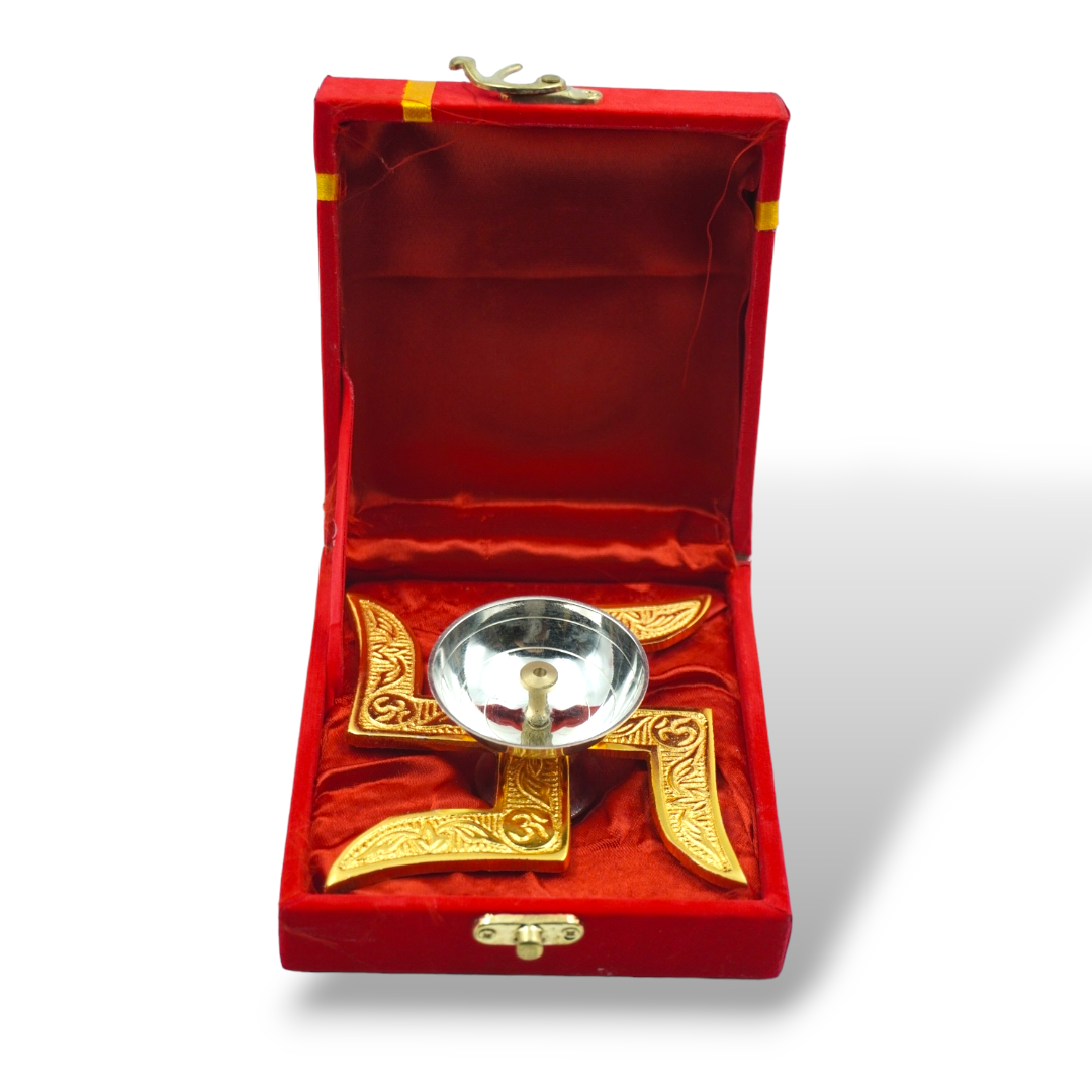 Swastik Diya, Traditional Golden Colour Swastik Diya