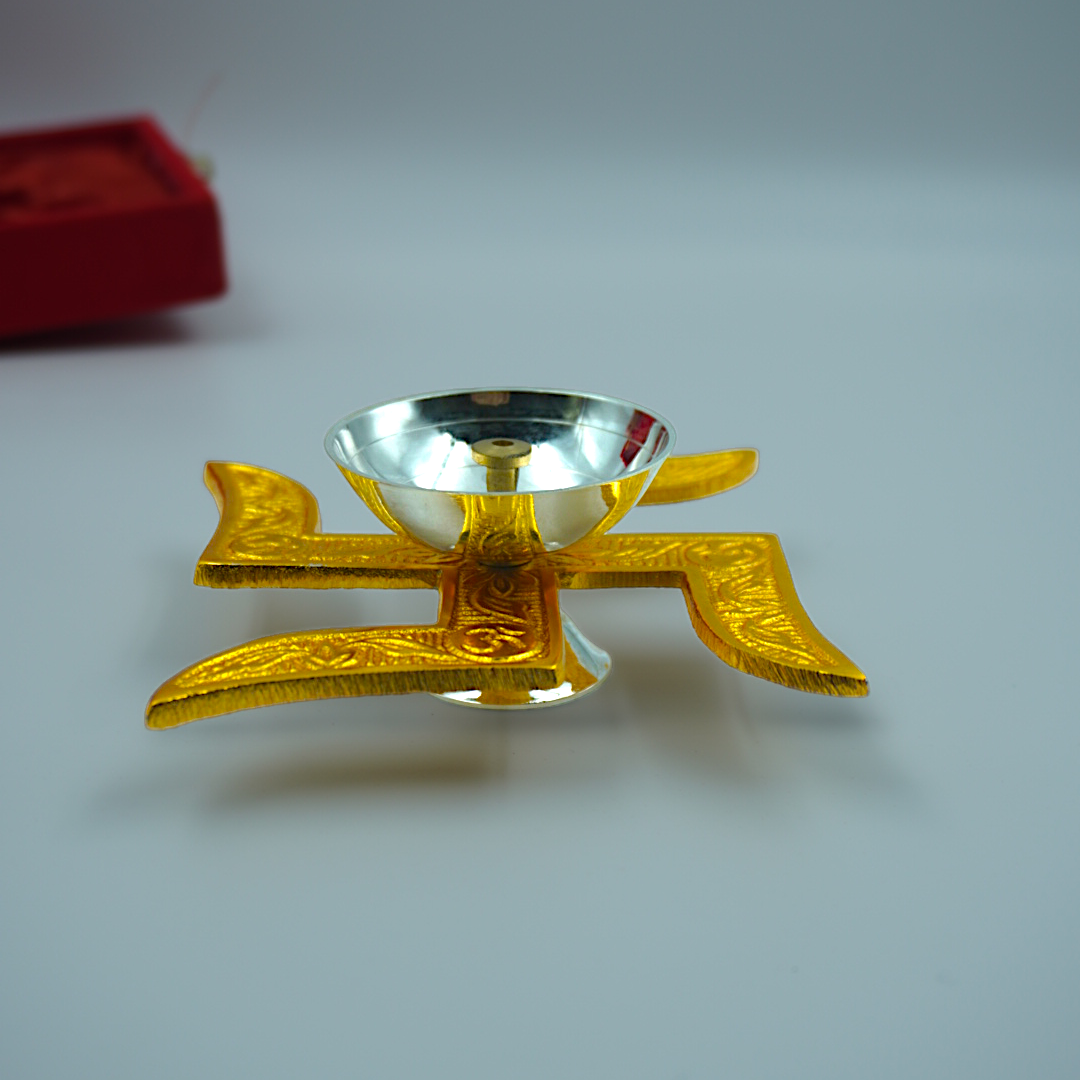 Swastik Diya, Traditional Golden Colour Swastik Diya