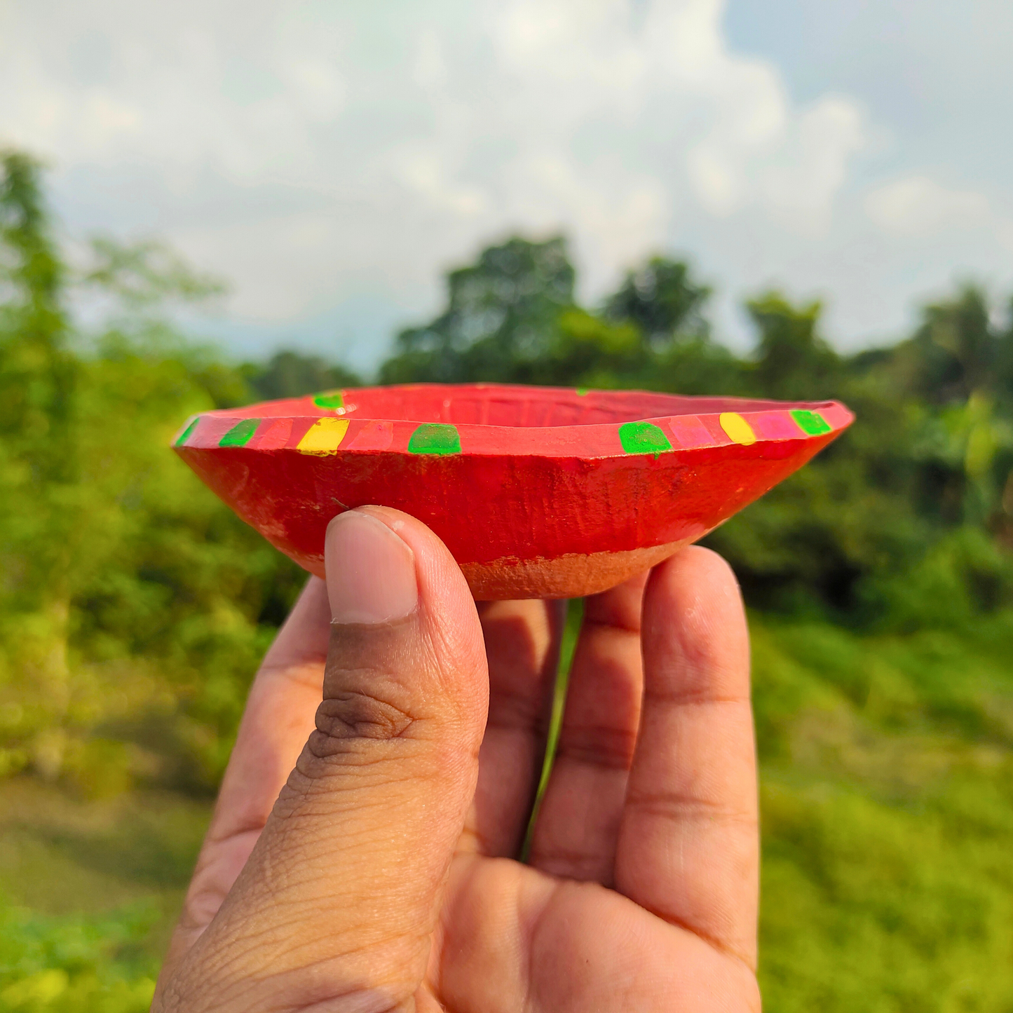 Diwali Diya Traditional Handmade Terracotta Clay Diya | Mitti Deepak Pack of 10 | One Stand Free.