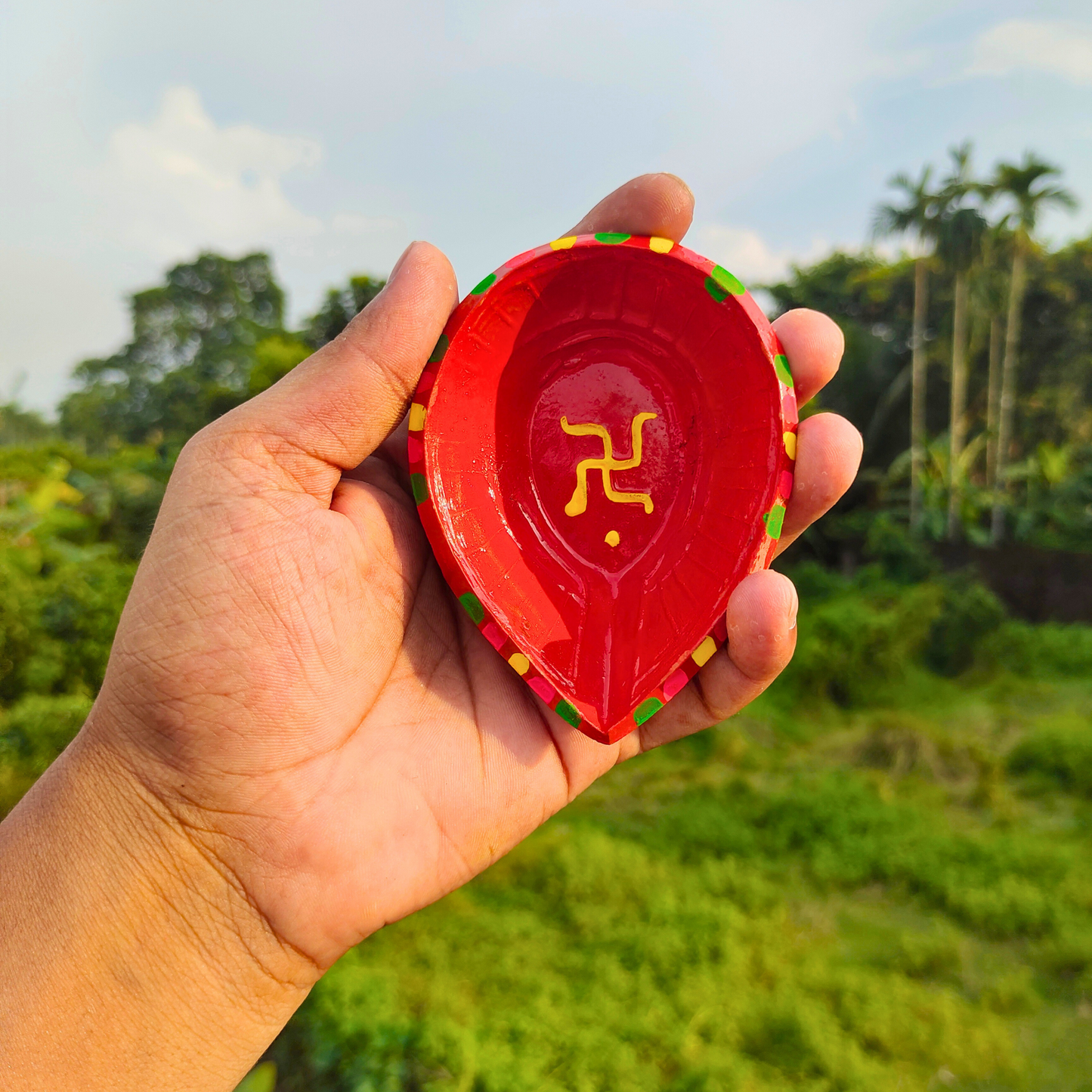 Diwali Diya Traditional Handmade Terracotta Clay Diya | Mitti Deepak Pack of 10 | One Stand Free.